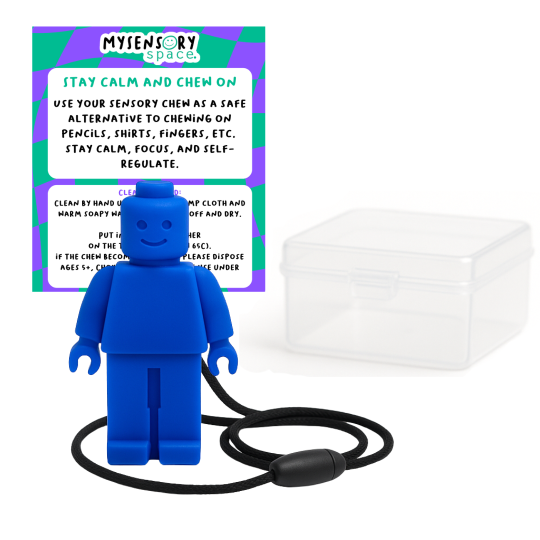 Block Man Sensory Chew Necklace - Free Hygiene Case