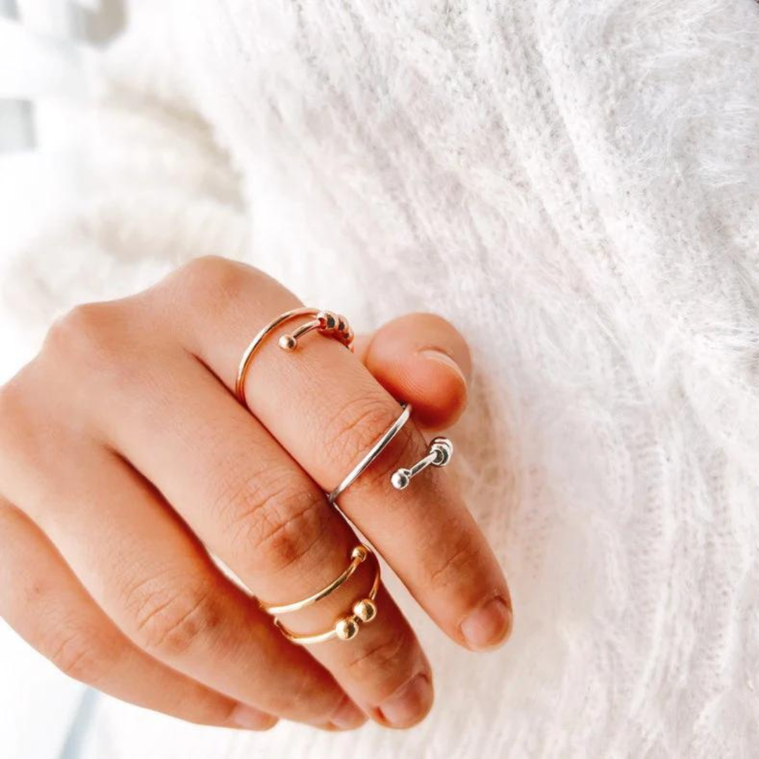 Silver Bead Fidget Ring Adjustable