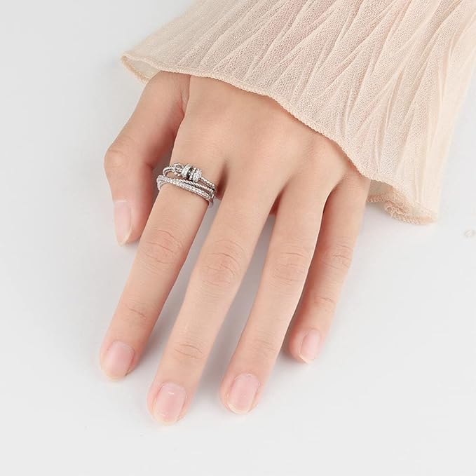 Diamond Bead Fidget Ring Adjustable - Silver