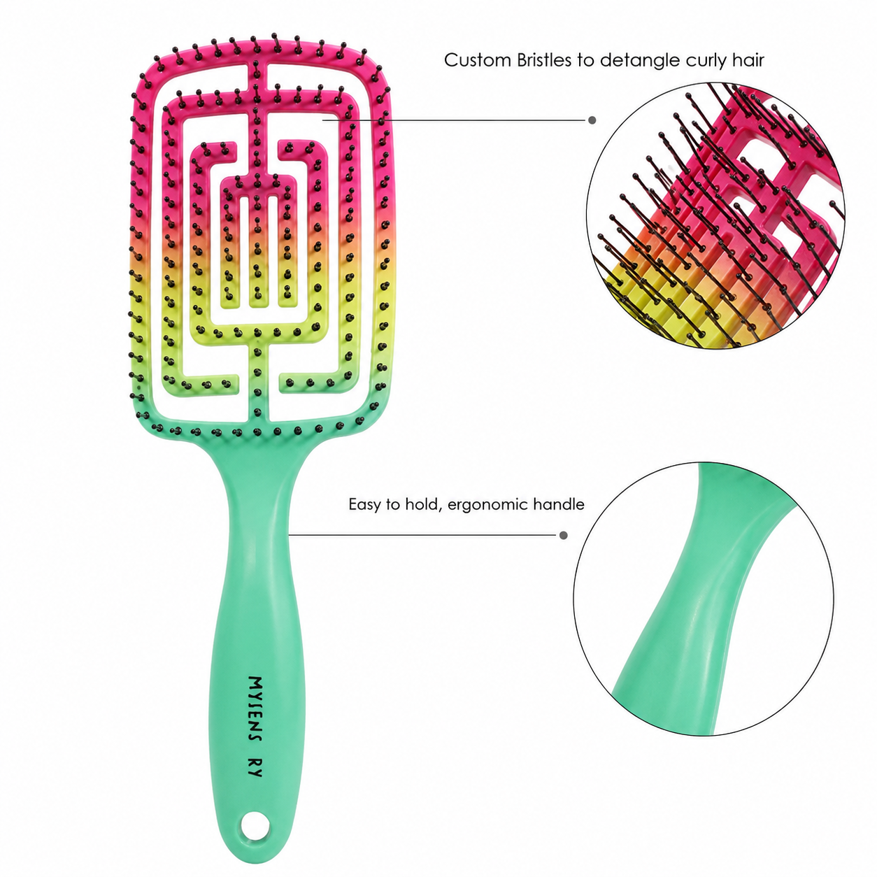 Sensory Detangling Hairbrush Curly Firm - Rainbow