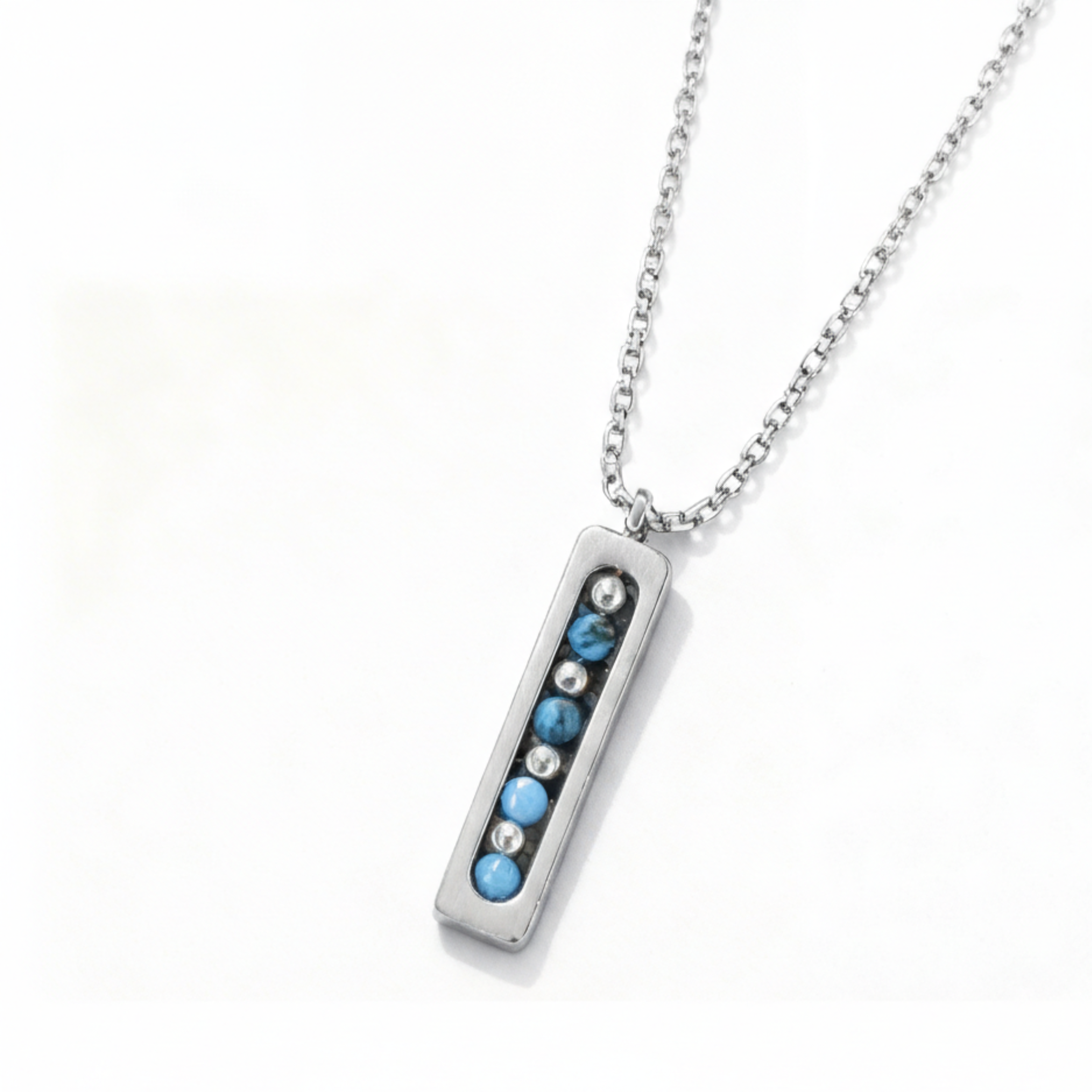 Blue Bead Silver Fidget Necklace Unisex