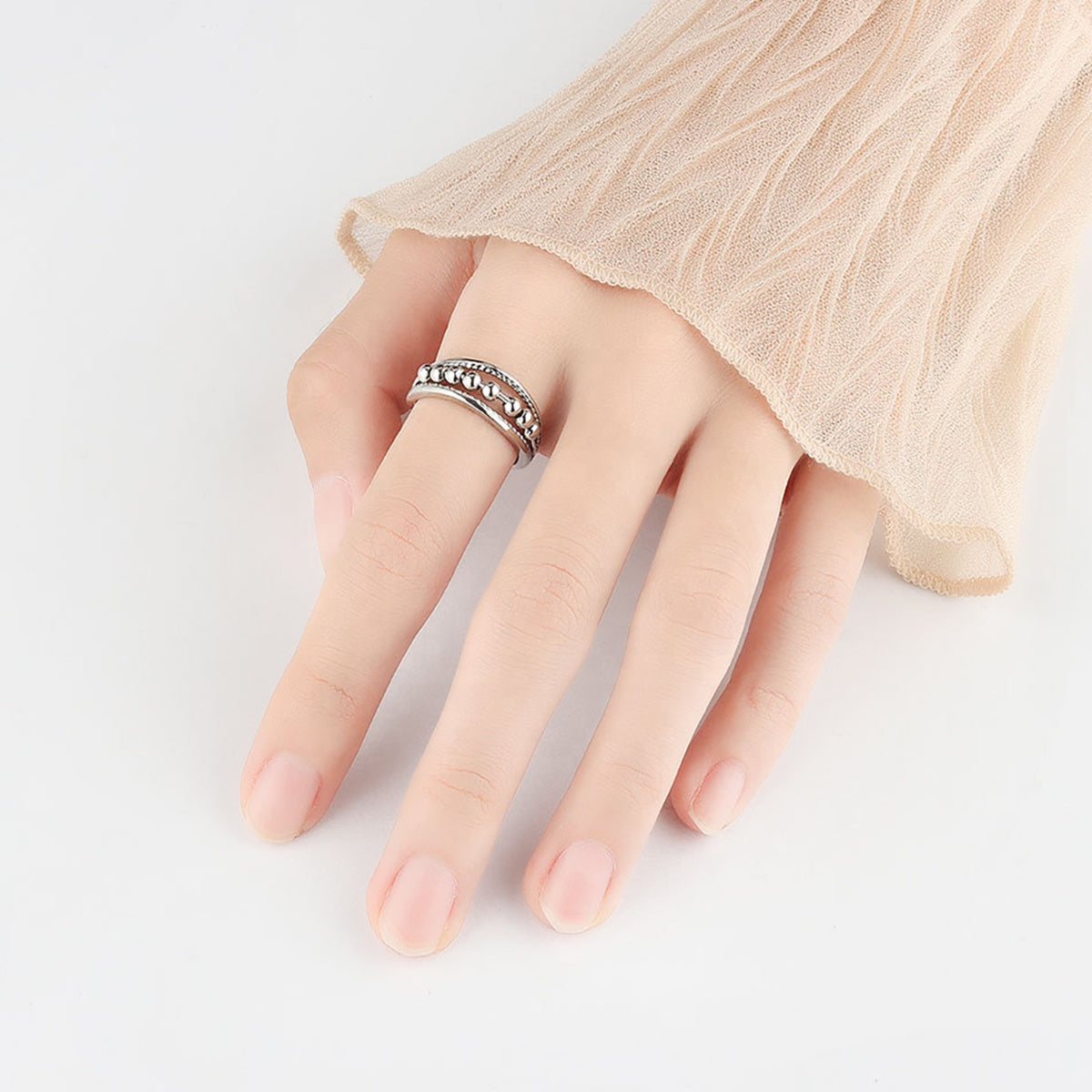 Stacked Silver Fidget Ring Adjustable