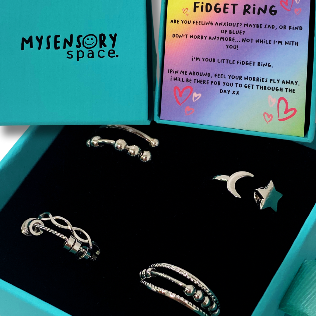 Silver Sensory Fidget Rings 4 Pack - Adjustable