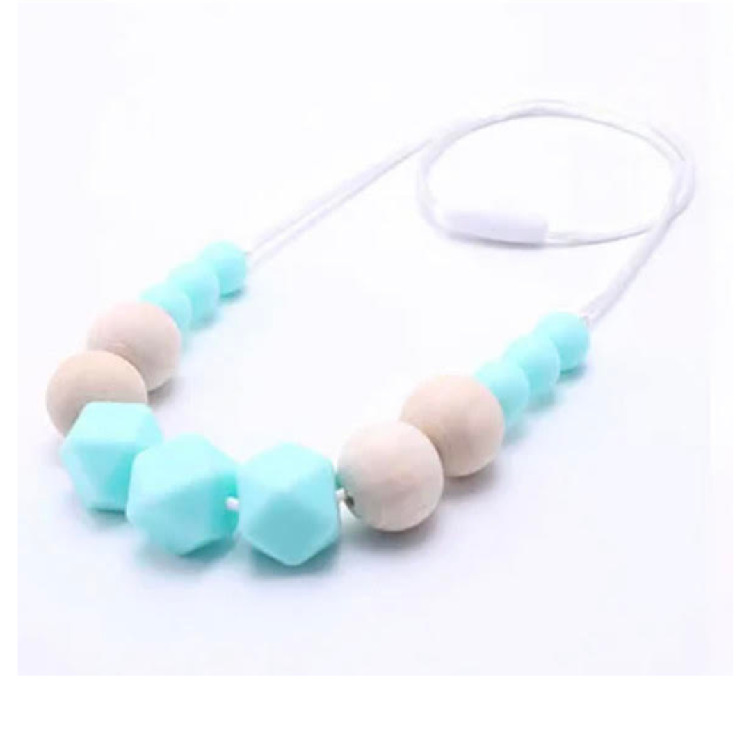 Geometric Aqua Sensory Chew Necklace - Free Hygiene Case