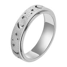 Frosted Moon and Star Spinner Fidget Ring