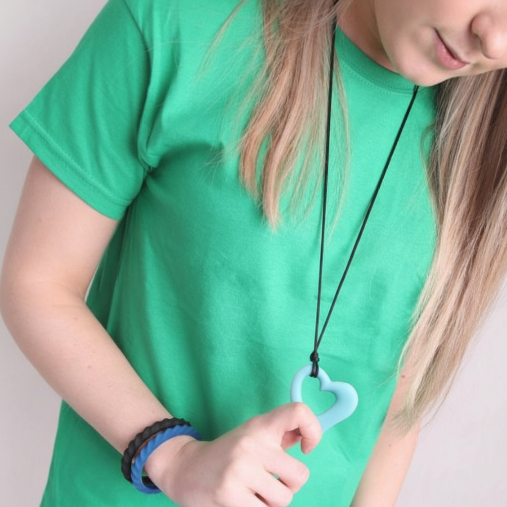 Heart Sensory Chew Necklace Blue