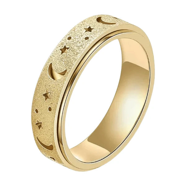 Frosted Moon and Star Spinner Fidget Ring