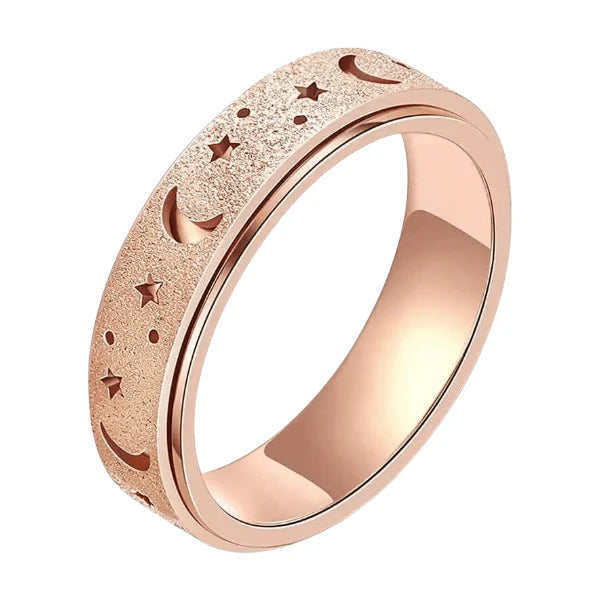 Frosted Moon and Star Spinner Fidget Ring