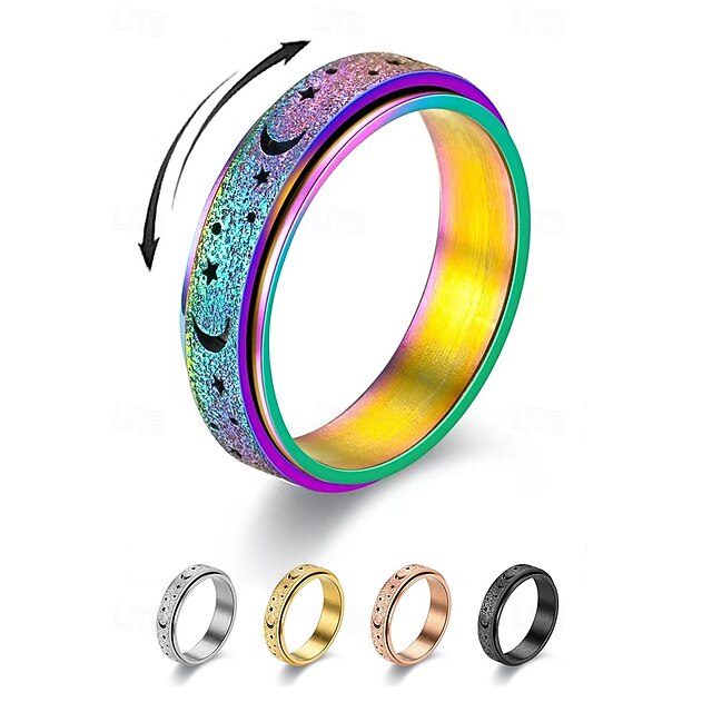 Frosted Moon and Star Spinner Fidget Ring